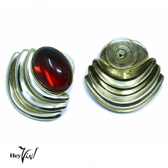 Vintage Statement Set Gold and Red Necklace and Pierced Earrings - Hey Viv - Picture 3 of 5